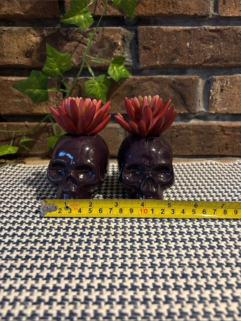Target Purple Skull Planter Pair with Red Succulents - Home Accents Faux Florals